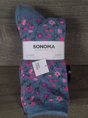 New Sonoma Crew Socks 5 Pair Multicolor Women's Fits Sock Sizes 9-11
